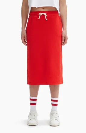 SPLIT MIDI REVERSE WAVE SKIRT RED