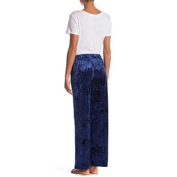 TAHARI Crushed Velvet Wide Leg Pajama Pants-Blue